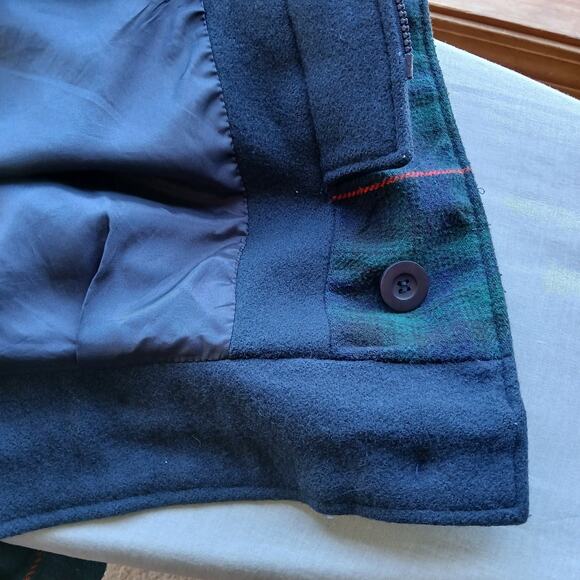 Herman Kay Wool Hooded Bib Jacket 16 Vintage 90s? warm coat navy plaid lined - Picture 6 of 13